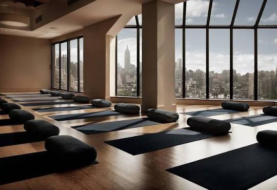 Group meditation session in a calm studio space