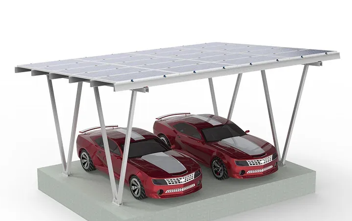 Solar-covered parking area with electric vehicle charging concept